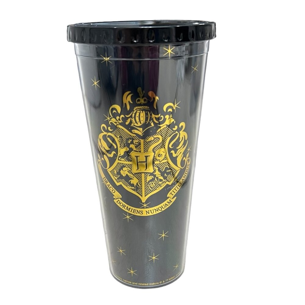 Harry Potter Hogwarts Crest Warner Bros black and gold travel tumbler cup 22 oz